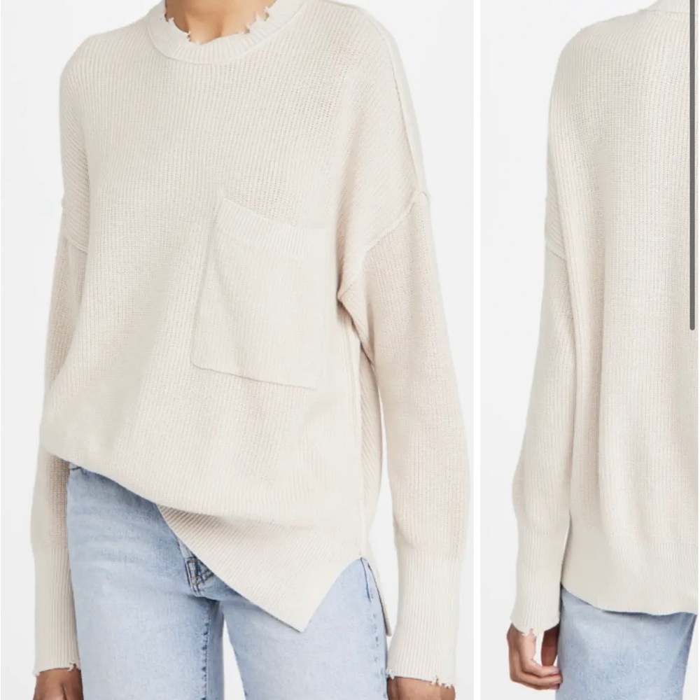 Pistols crème distressed sweater with pocket